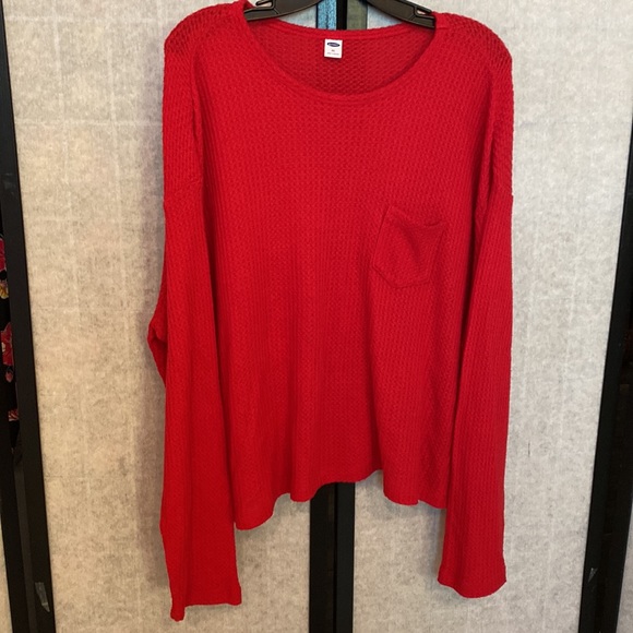 EUC! OLD NAVY L/S OVERSIZED WARM THERMAL CROP SHIRT Red Lightweight Sweater XXL - Picture 3 of 10